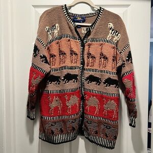 Vintage Hand Knitted Colorful Animal Pattern Cardigan